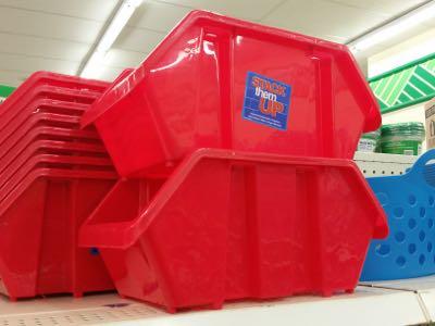red bins that stack for tack rooms