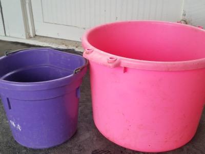 pink and purple buckets without handles