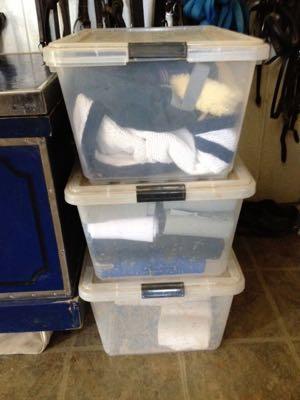 tubberware bins for horse gear storage