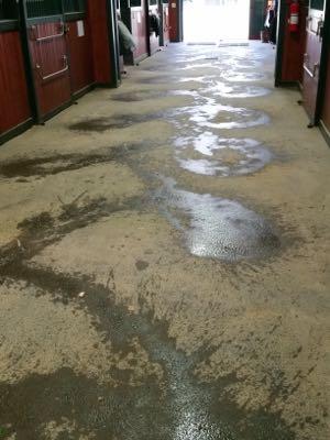 wet the barn aisle before sweeping
